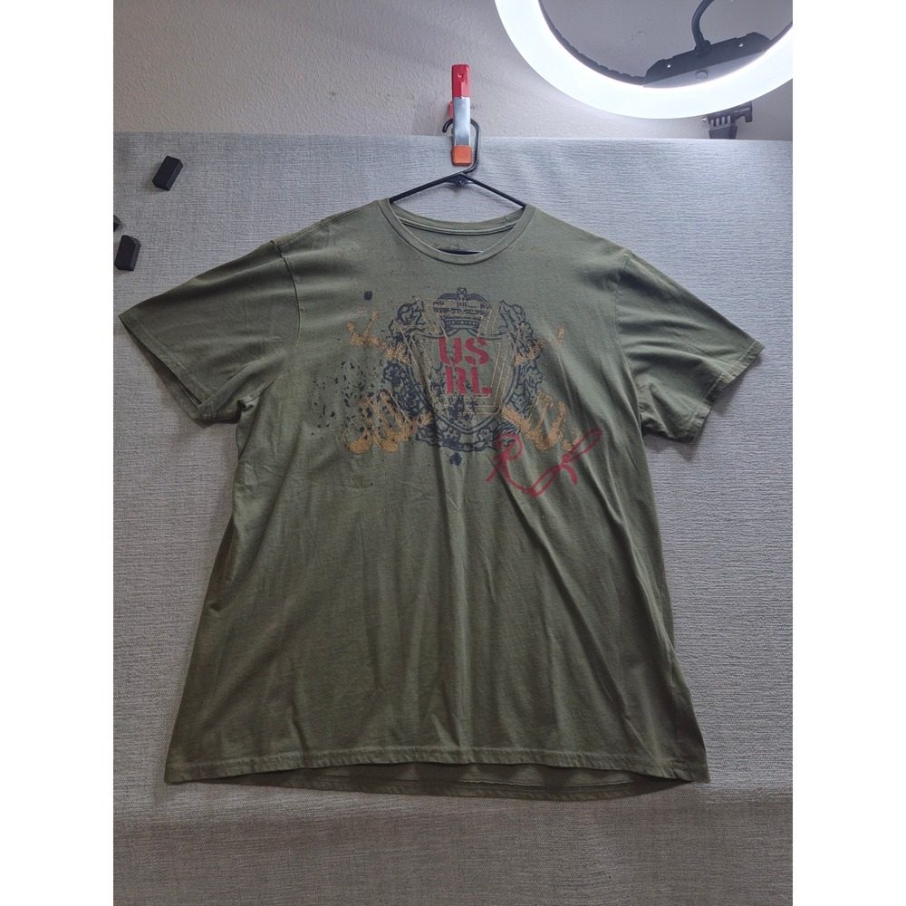 Ralph Lauren US T Shirt Mens XL Olive Green Graphic Print Crew Neck Streetwear